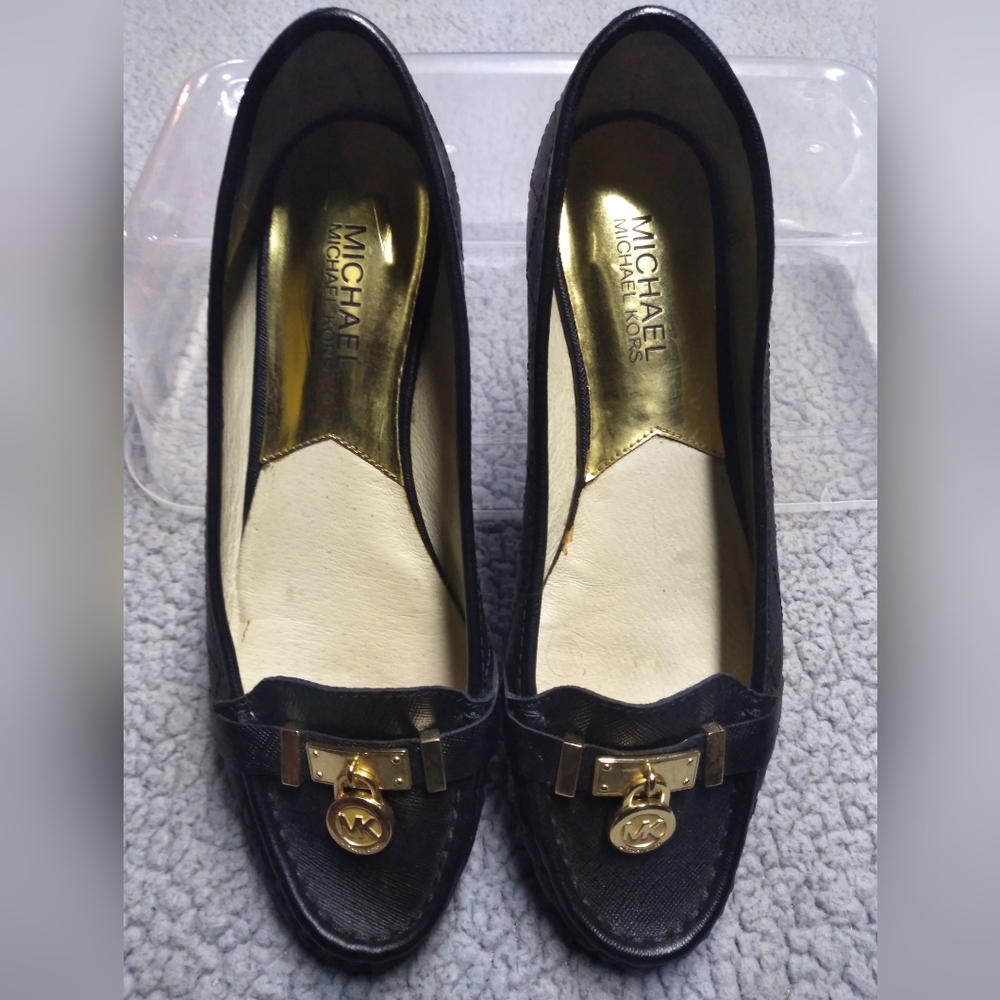 Michael Kors Black and Gold Loafers
